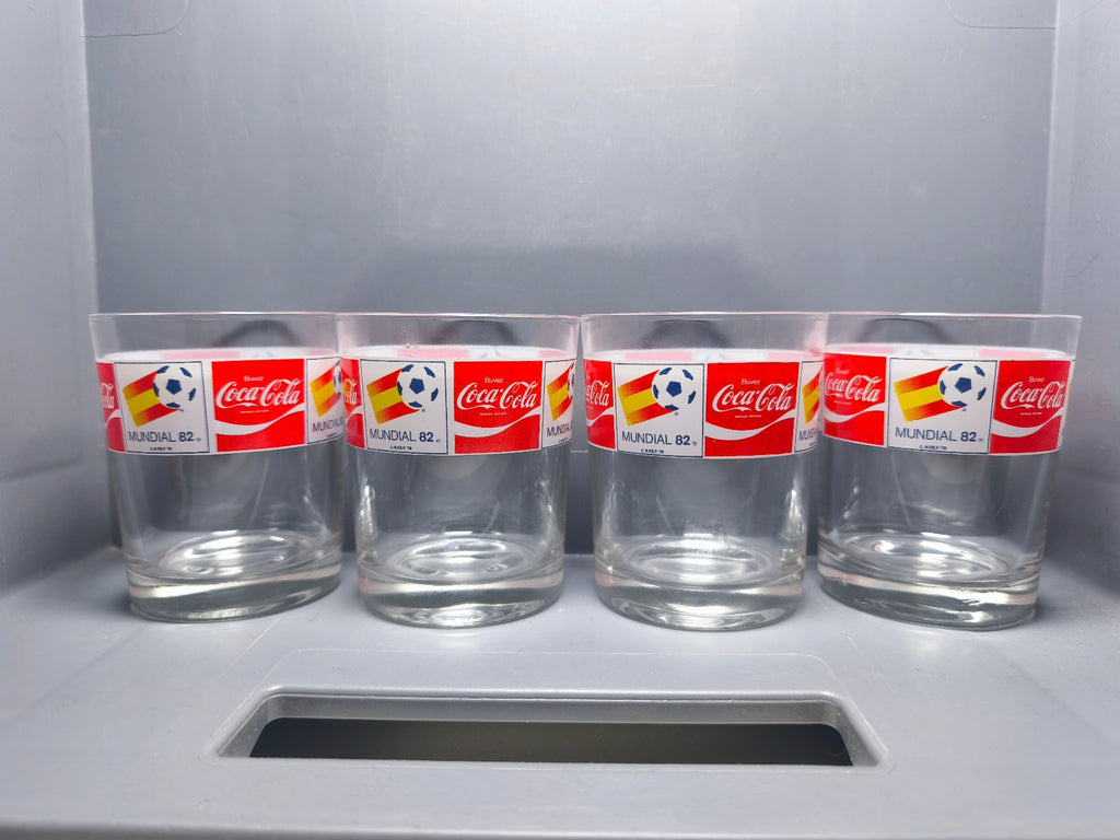 4 Verres Coca‑Cola Coupe du Monde de football 1982 en Espagne vintage (CP02)