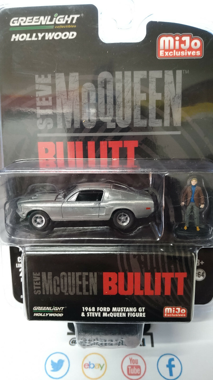 Greenlight Hollywood 1968 Ford Mustang Gt & Ste McQueen  Figure Chase  (NG73)