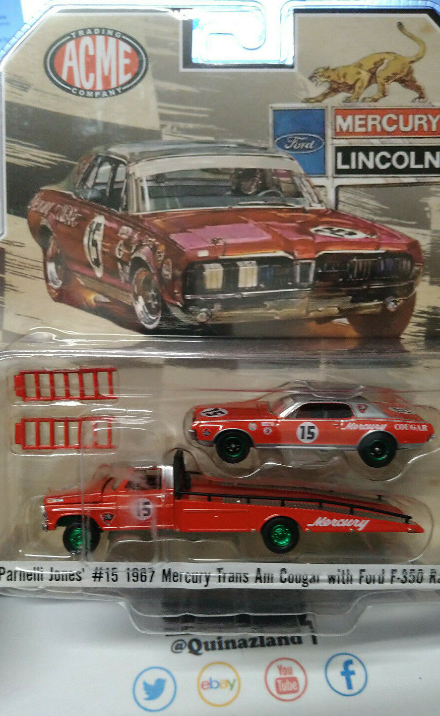 ACME Chase 1970 Ford F-350 Ramp Truck & #15 1967 Trans Am Cougar Parnelli  (CT03)