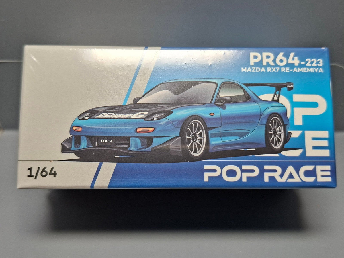 Pop Race 1/64 Mazda Rx7 Re-Amemiya Widebody  Blue Chrome (CP18)