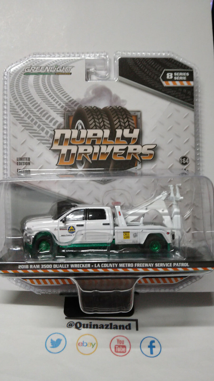 Greenlight Dually Drivers 2018 Ram 3500 Dually Wrecker Chase Green Wheels (C5)