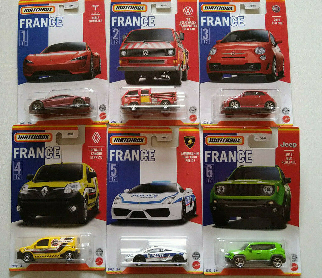 Matchbox série France Tesla Volkswagen Fiat Renault  avec détail benne vw (CP09)