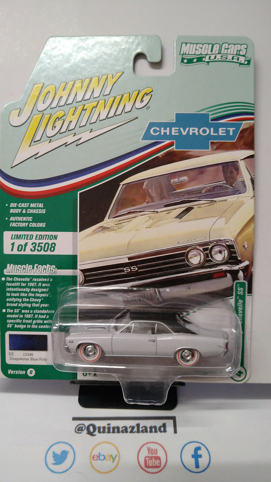 Johnny Lightning Muscle Car USA 1967 Chevy Chevelle SS Chase White (NG64)