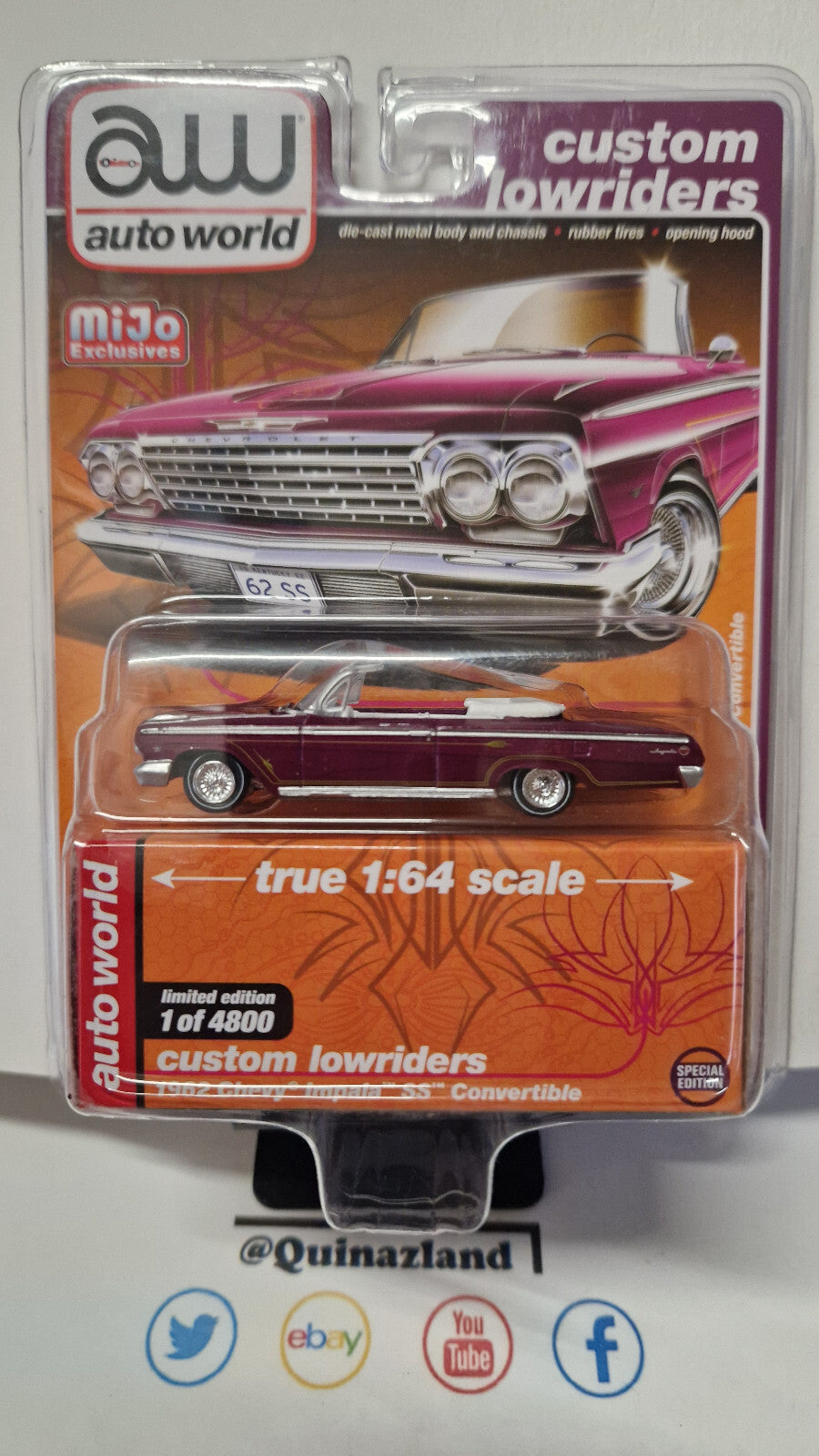 Auto World Custom Lowriders 1962 Chevy Impala Convertible (NG82)