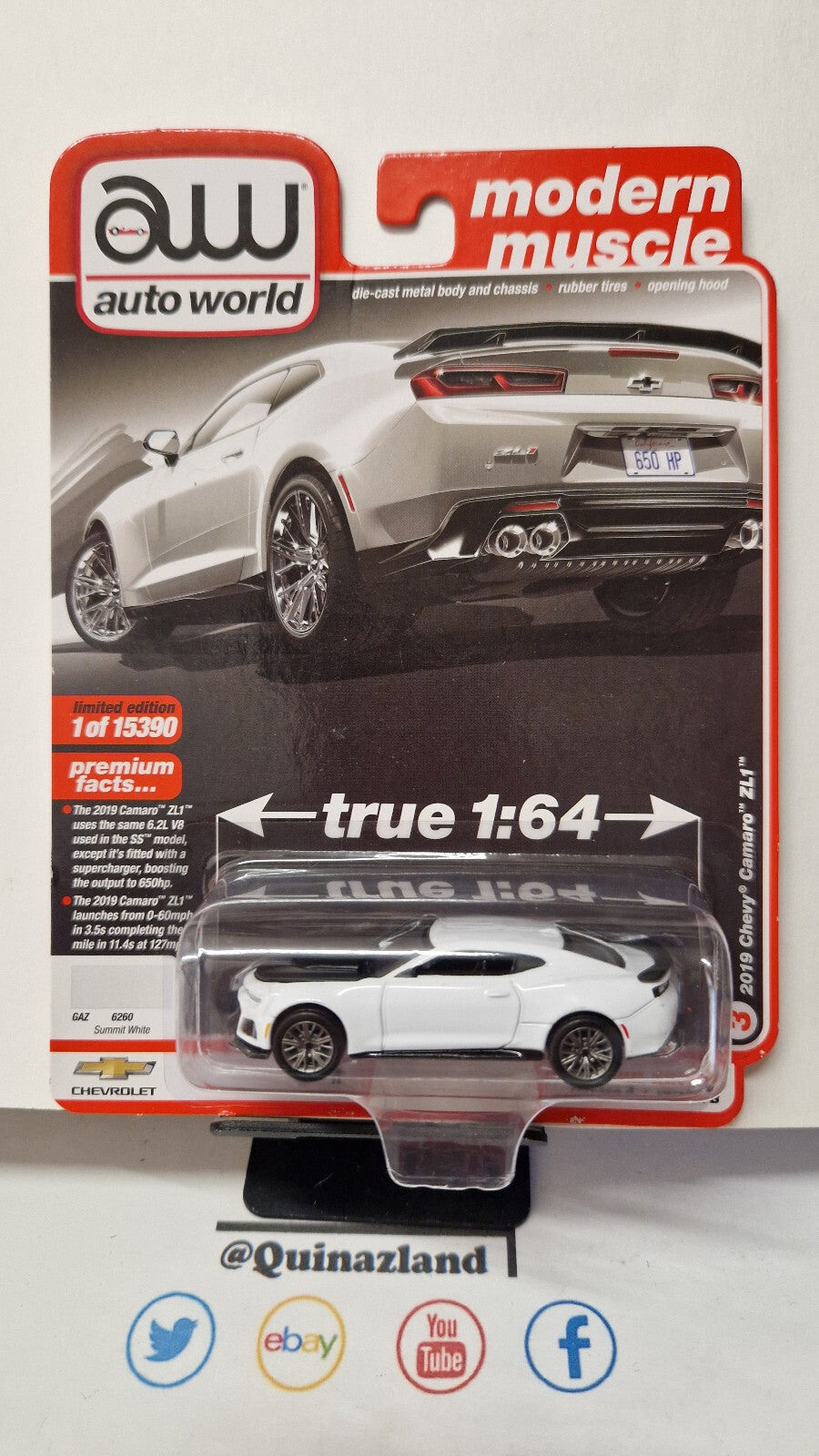 Auto World Modern Muscle 2019 Chevrolet Camaro ZL1, gloss white (NG47)