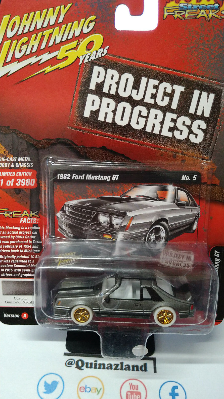 Johnny Lightning Street Freaks Project in Progress '82 Ford Mustang Chase (NG73)