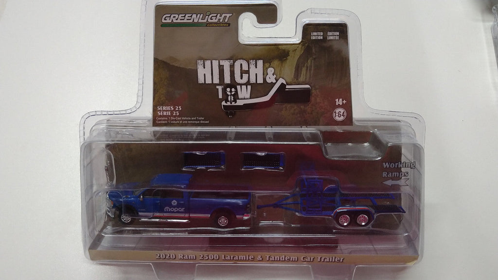Greenlight Hitch & Tow 2020 Ram 2500 Laramie with Tandem Car Trailer (CT03)