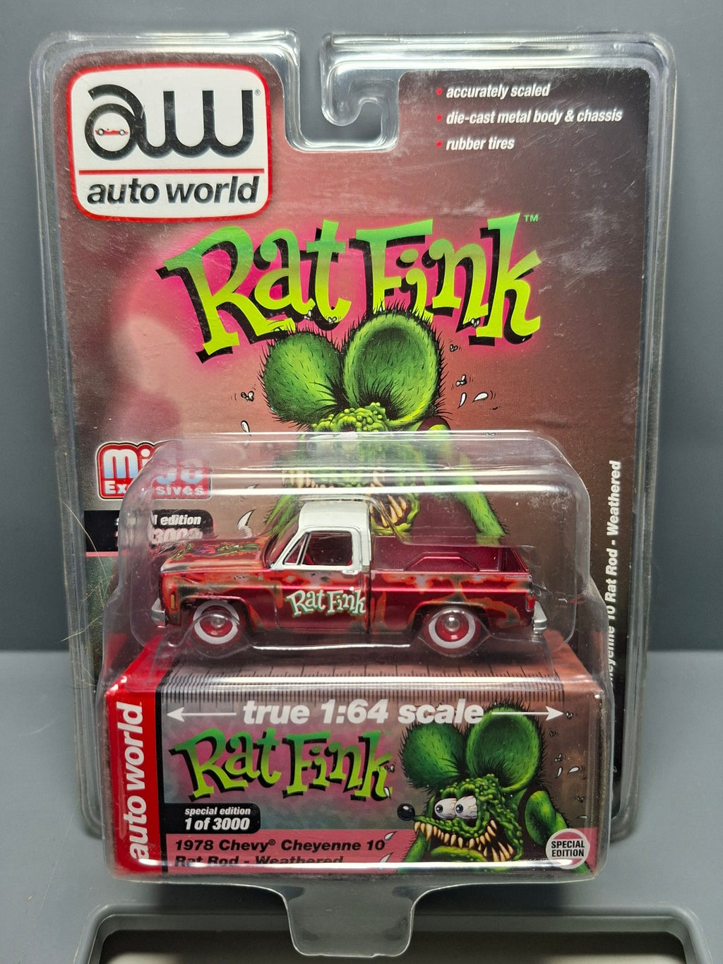 Auto Word Ultra Red Rat Fink 1978 Chevrolet Cheyenne C10 Exclusive MIJO  (NG18)