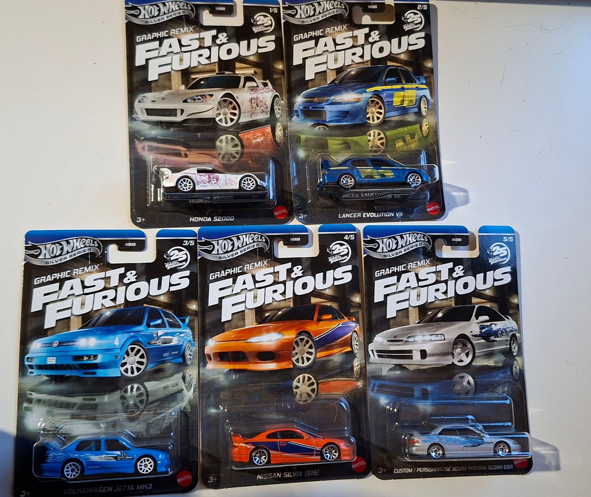 Hot Wheels Set Fast Furious Graphic Remix Acura Nissan Honda Lot de 5 (NP34)