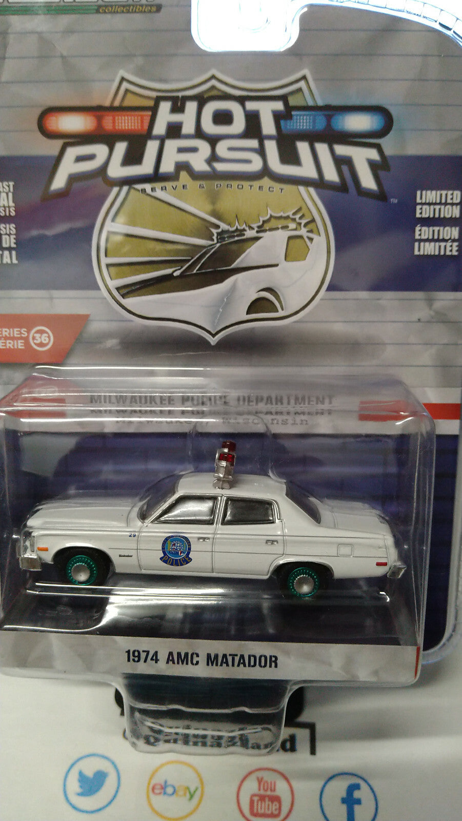 Greenlight Hot Pursuit 1974 AMC Matador  Chase Green Wheels (NG03)
