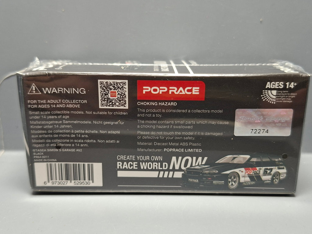 Pop Race 1/64 Nissan Stagea Simon`s Garage #62, black (CP03)