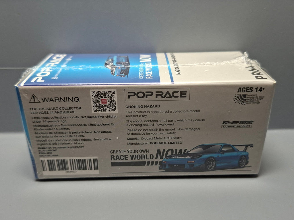 Pop Race 1/64 Mazda Rx7 Re-Amemiya Widebody  Blue Chrome (CP18)