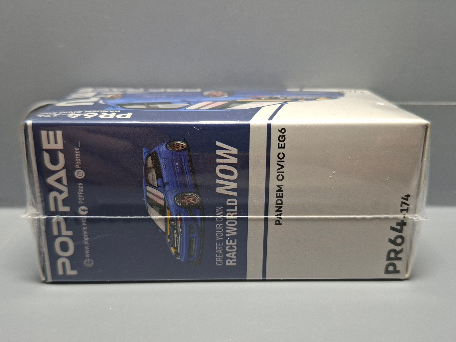 Pop Race 1/64 Pandem Honda Civic EG6, metallic blue with open hood (CP19)