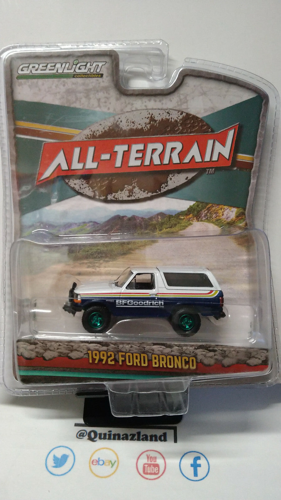 Greenlight Collectibles All-Terrain 1992 Ford Bronco Chase Green Wheels (NG75)