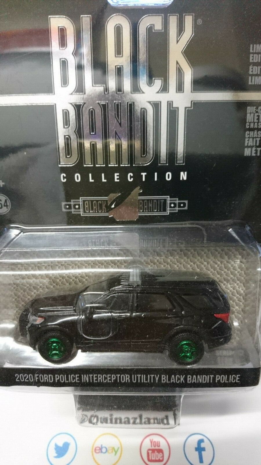 Greenlight Black Bandit 2020 Ford Police Interceptor  Green Wheels Chase (NG77)