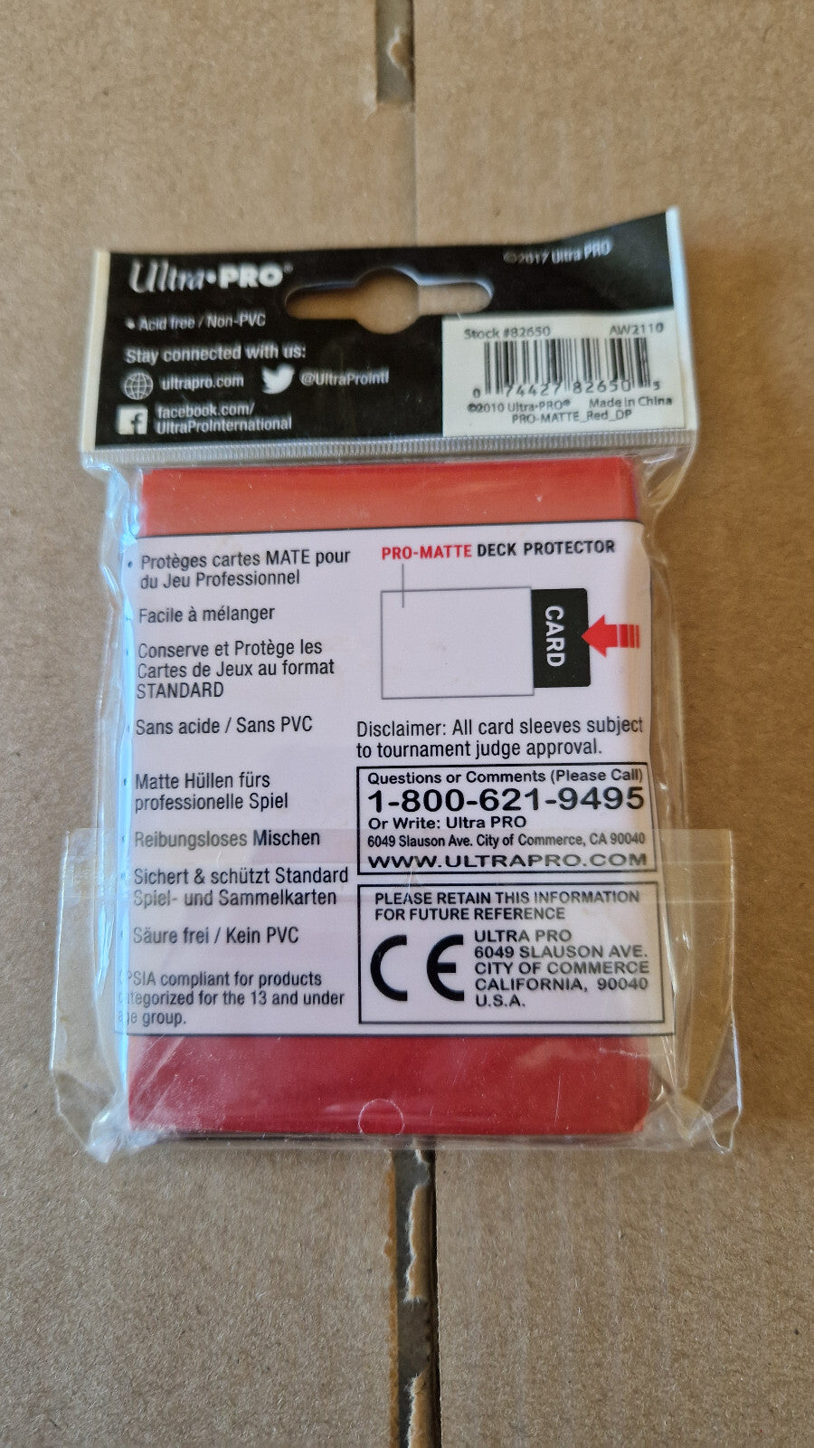 Ultra Pro Standard Pro Matte 11*50 Sleeves 66mm X 91mm couleur rouge