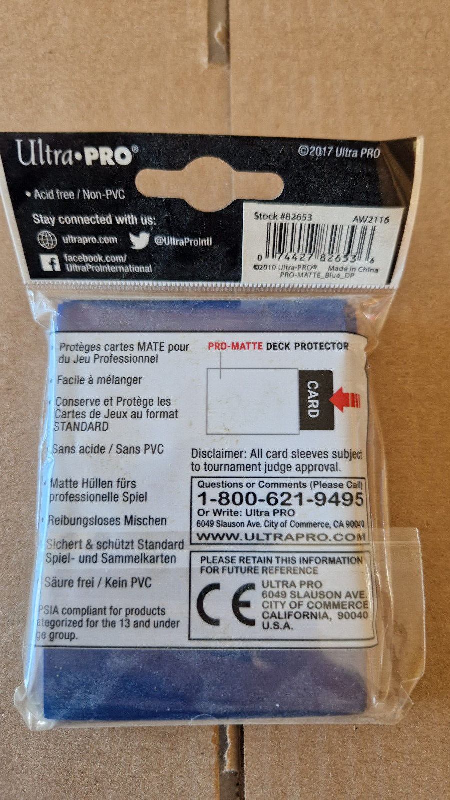 Ultra Pro Standard Pro Matte 10*50 Sleeves 66mm X 91mm couleur bleu