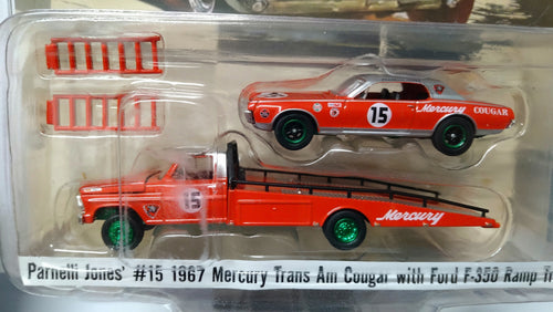 ACME Chase 1970 Ford F-350 Ramp Truck & #15 1967 Trans Am Cougar Parnelli  (CT03)