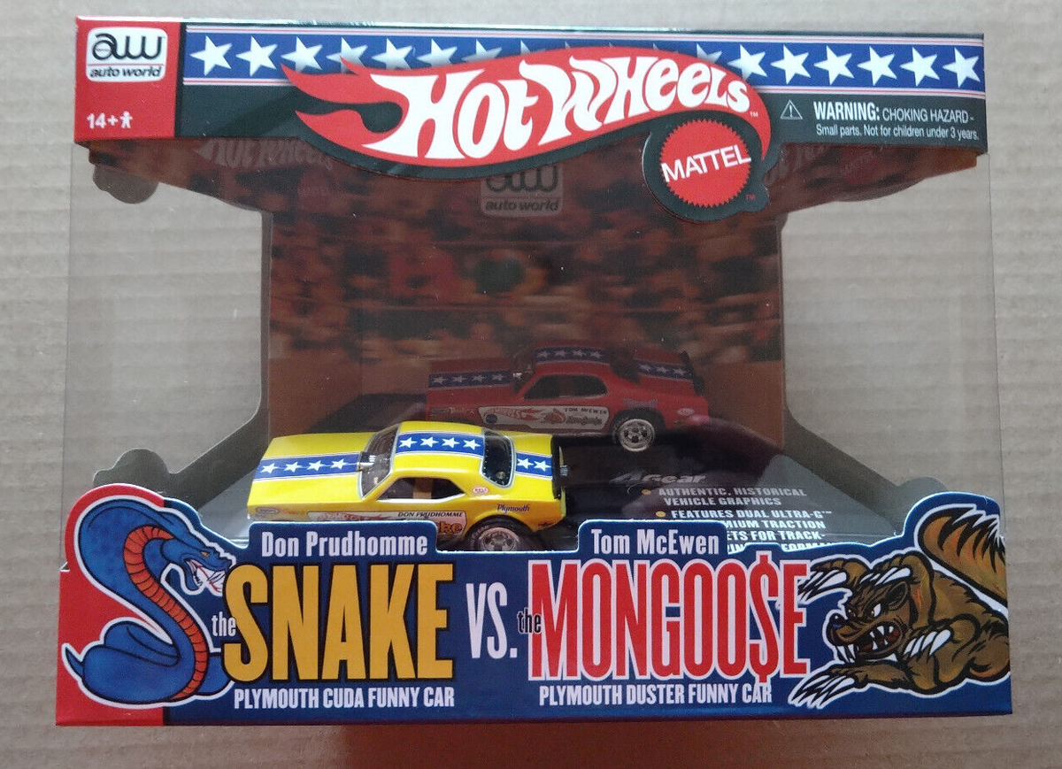 Auto World Slot Hot wheels Snake Plymouth Cuda & Mongoose Plymouth Duster (CT15)
