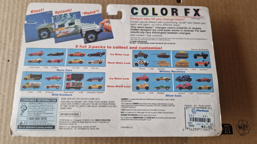 Hot Wheels 1994 color FX military machines Command tank & roll patrol (C10)