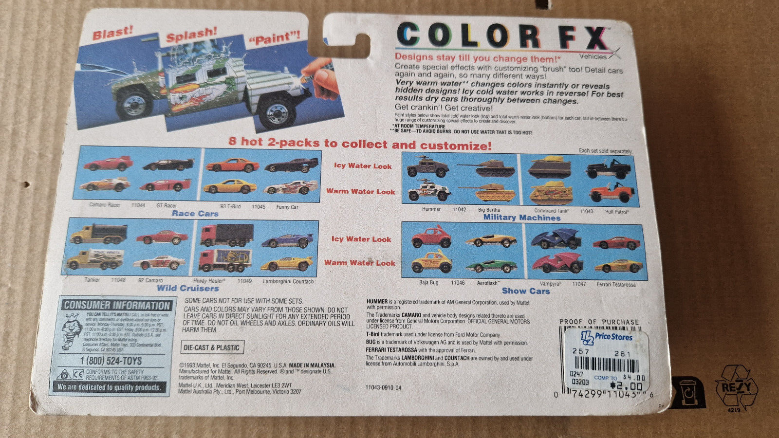 Hot Wheels 1994 color FX military machines Command tank & roll patrol (C10)