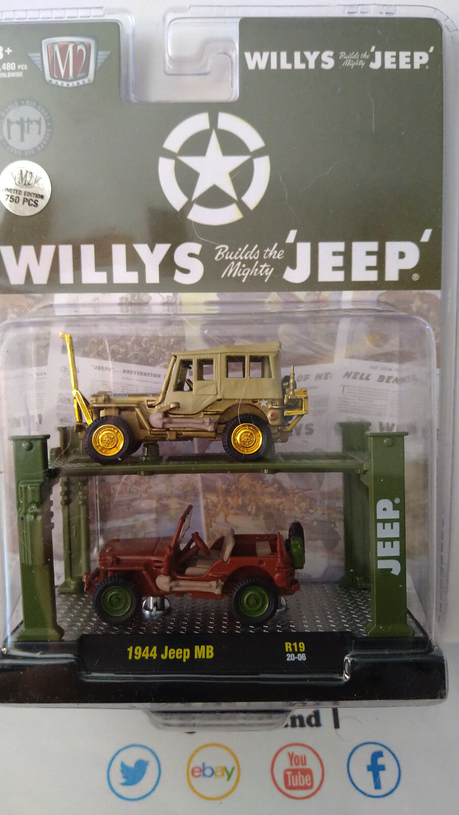 M2 Machines Auto-Lift Willy's Jeep 1944 Jeep MB Chase (NG70)