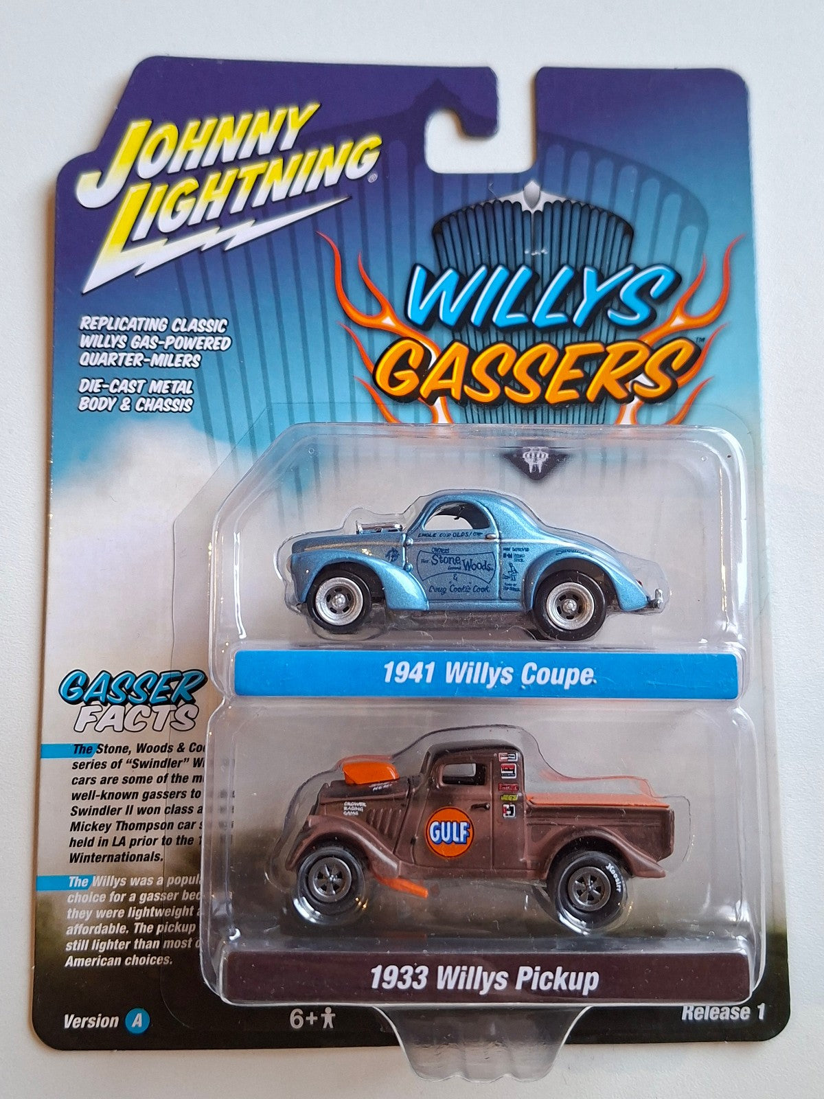 Johnny Lightning Willys Gassers Pack 1941 Willys Coupe 1933 Pickup Gulf (NG61)