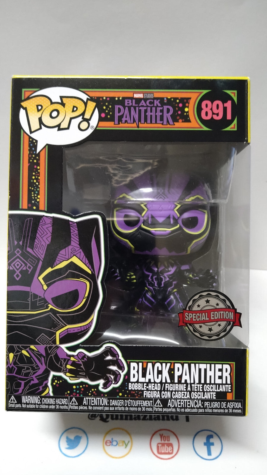 Funko Pop!  MARVEL  N° 891 Black Panther Black Light SPECIAL EDITION (F10)
