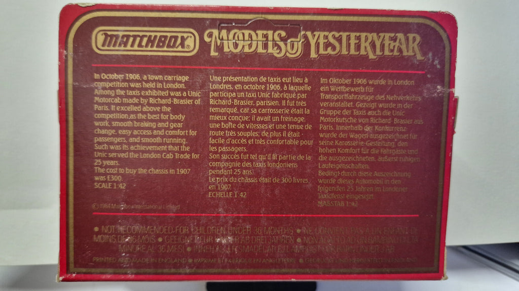 Matchbox Models of yesteryear 1907 Unic Taxi   (NP24)