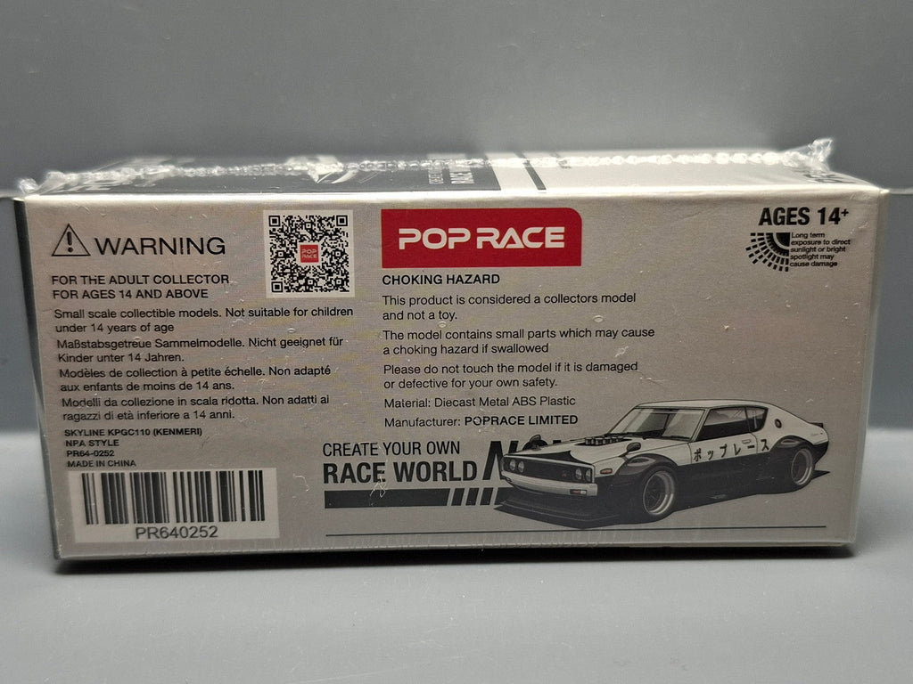 Pop Race 1/64 Nissan Skyline GT-R V8 Drift KPGC110 Kenmeri NPA Style (CP17)