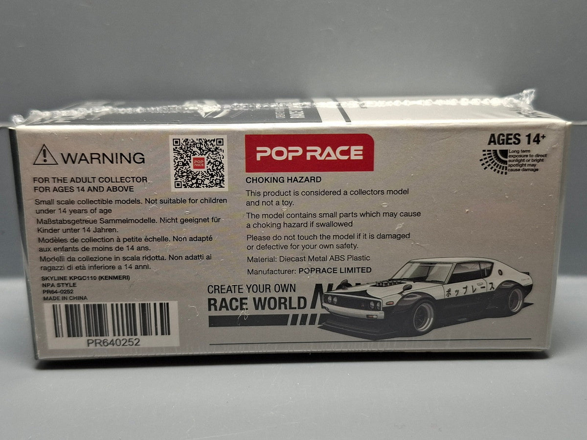 Pop Race 1/64 Nissan Skyline GT-R V8 Drift KPGC110 Kenmeri NPA Style (CP17)