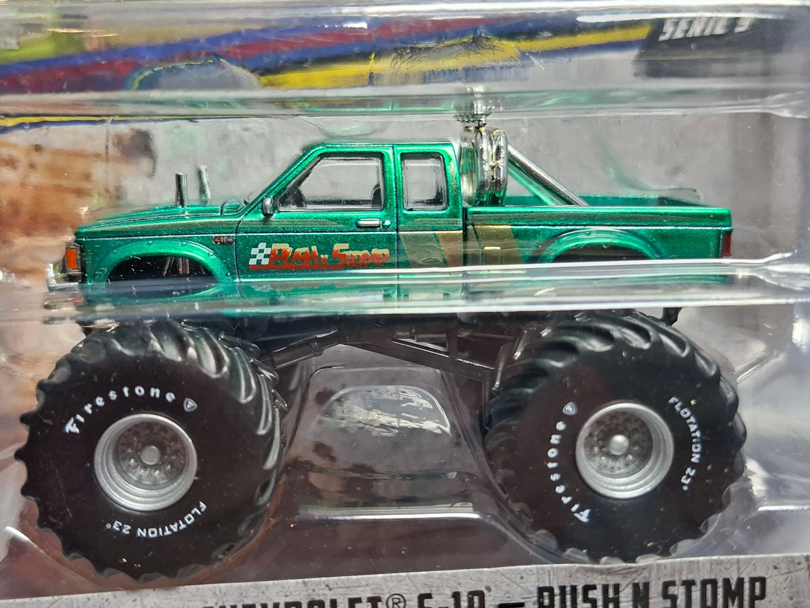 Greenlight Chase 1986 Chevrolet S-10 Push N Stomp King of Crunch (NG25)