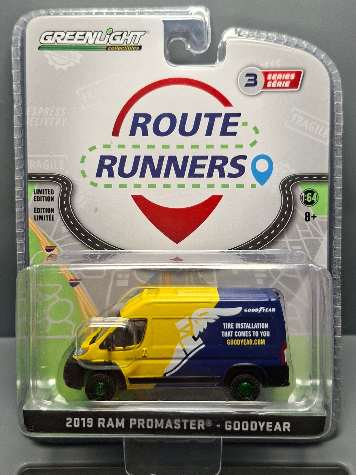 Greenlight Route Runners 2019 Ram Promaster Goodyear Chase green wheels (NG24)