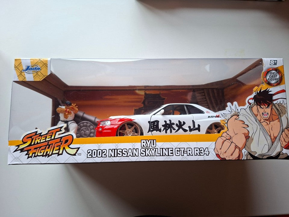 Jada 1/24 Street Fighter Ryu & 2002 Nissan Skyline GTR R34 (ET)