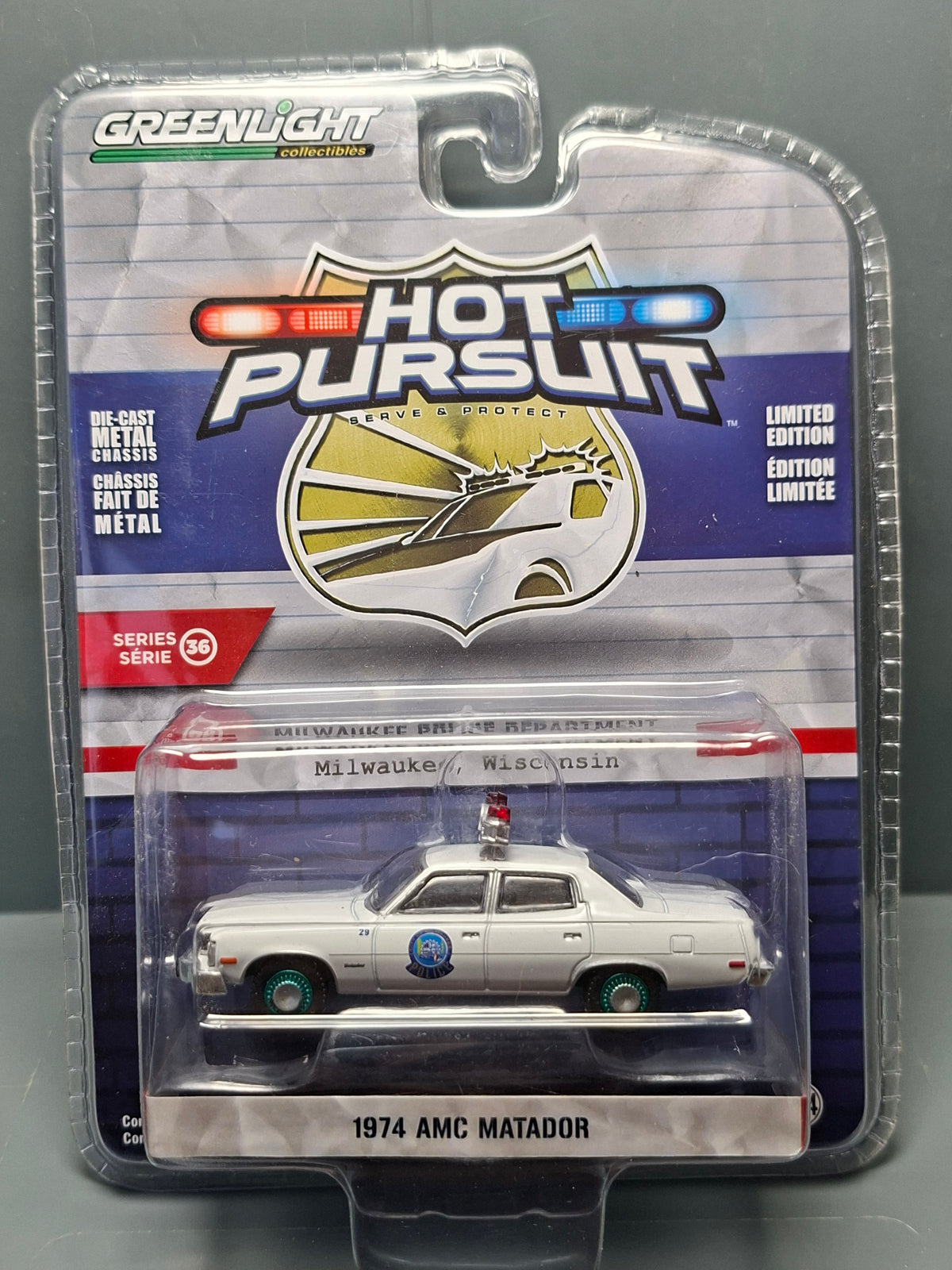 Greenlight Hot Pursuit 1974 AMC Matador  Chase Green Wheels (NG03)