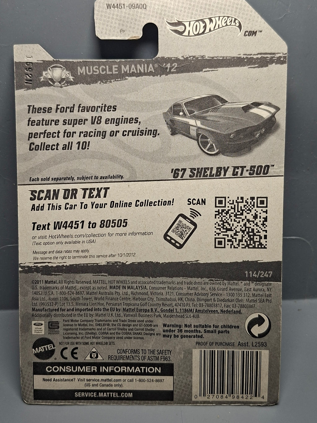 Hot Wheels Muscle Mania Ford '67 Shelby GT-500 2012-114 (CP08)