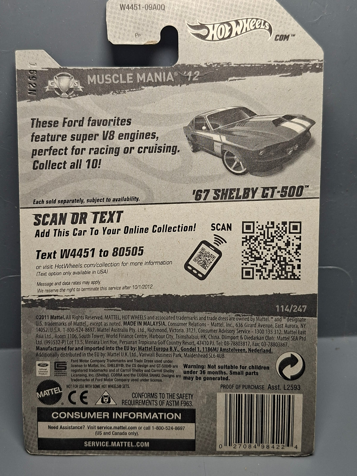 Hot Wheels Muscle Mania Ford '67 Shelby GT-500 2012-114 (CP08)