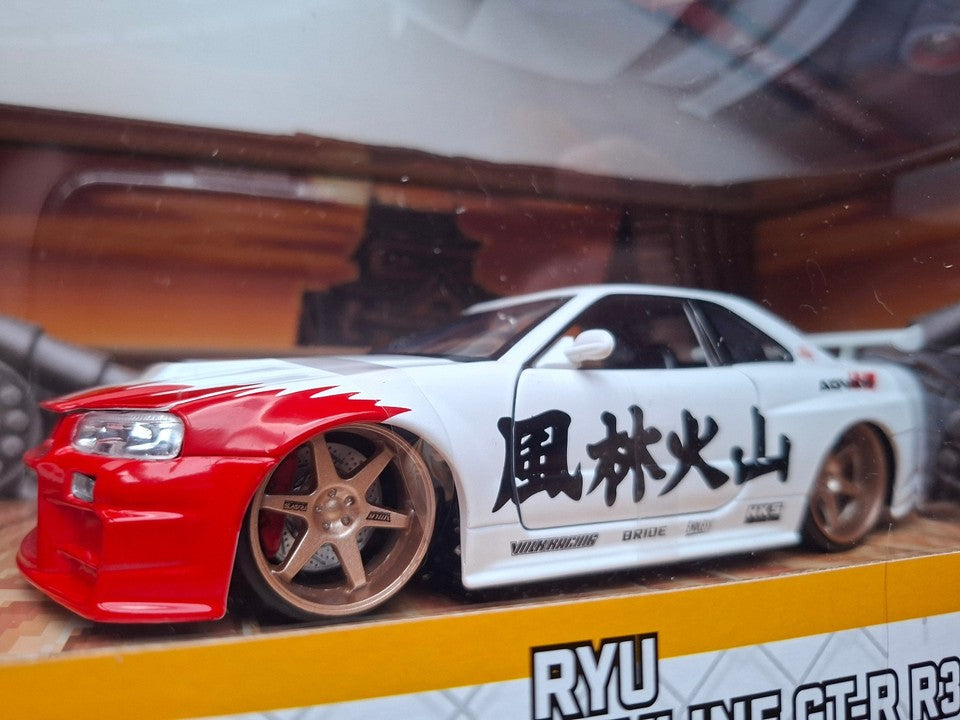 Jada 1/24 Street Fighter Ryu & 2002 Nissan Skyline GTR R34 (ET)