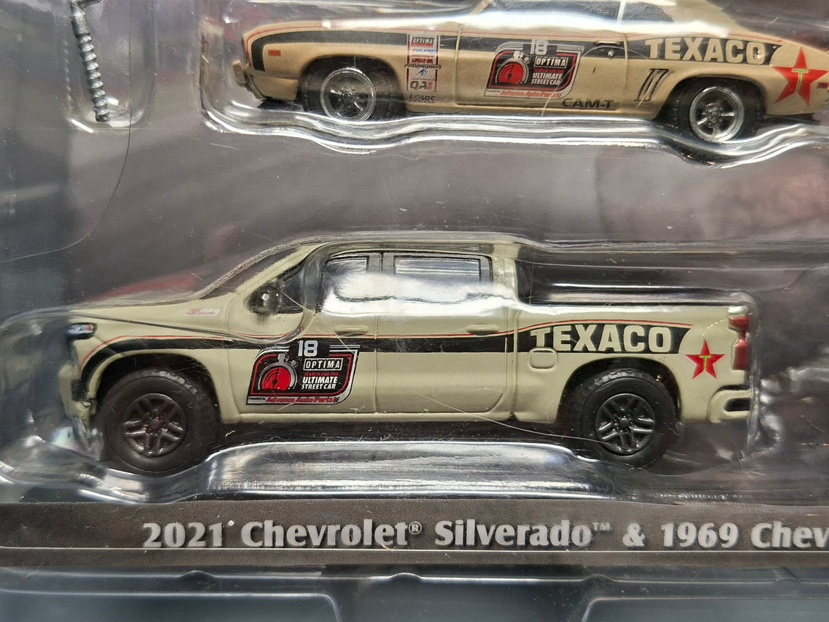 Greenlight 2021 Chevrolet Silverado and 1969 Chevrolet Camaro RS Texaco   (CT01)