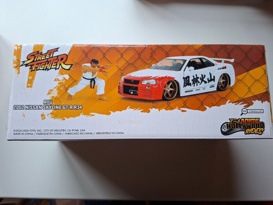 Jada 1/24 Street Fighter Ryu & 2002 Nissan Skyline GTR R34 (ET)