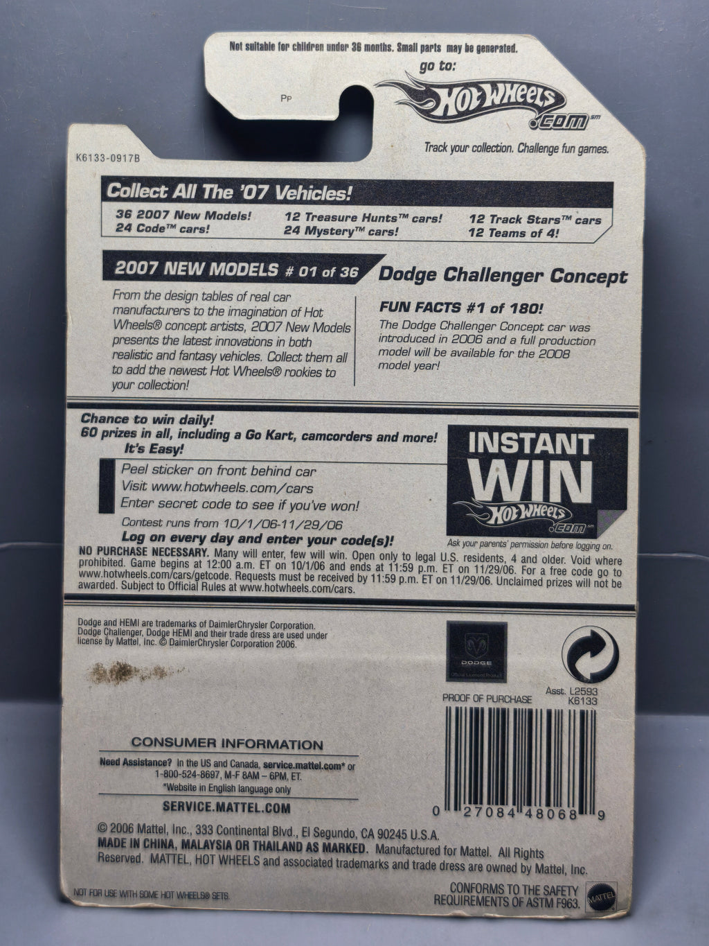 Hot Wheels Dodge Challenger Concept  2007-001 (DV013)