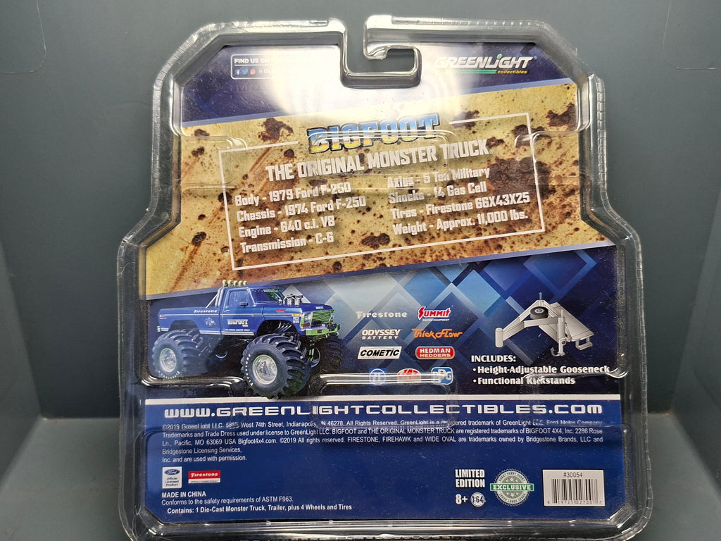 Greenlight Bigfoot Chase 1974 Ford f-250 et gooseneck trailer et tires (CT01)